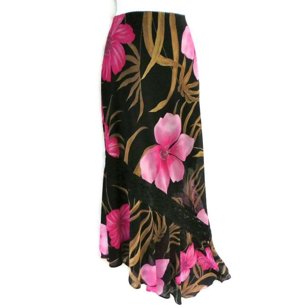 Romantic Cache Skirt Suit Set Hawaiian Ruched Asym Lined M - Picture 4 of 11